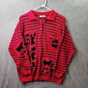 Vintage Jamie Scott Sweater Womens Sz Medium Red Knit Crew Neck Button Pullover